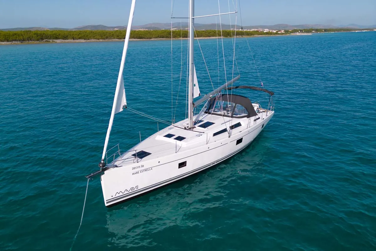 Exterior view of Mare Estrella, a Hanse 508 sailboat at Grad Šibenik, Croatia