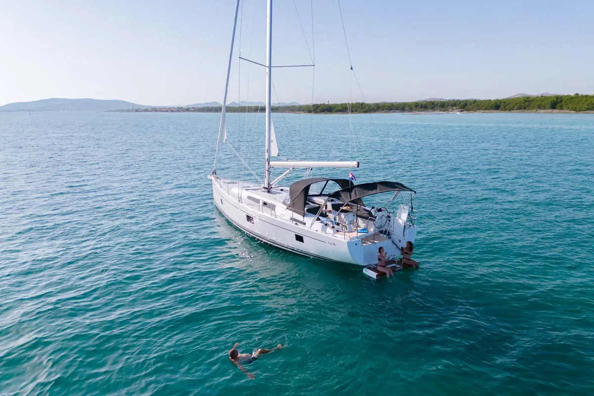 Exterior view of Mare Estrella, a Hanse 508 sailboat at Grad Šibenik, Croatia