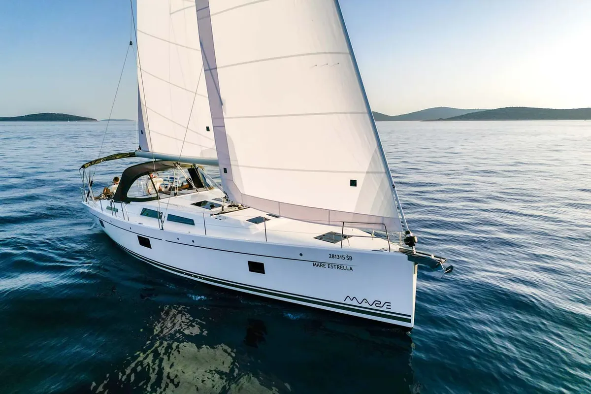 Exterior view of Mare Estrella, a Hanse 508 sailboat at Grad Šibenik, Croatia