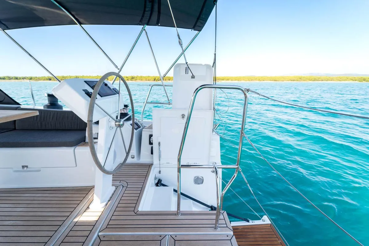 Cockpit of Mare Estrella, a Hanse 508 sailboat at Grad Šibenik, Croatia