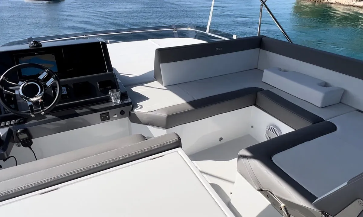 Cockpit of Champ Atlantis, a Galeon 500 Fly motor yacht at Grad Kaštela, Croatia