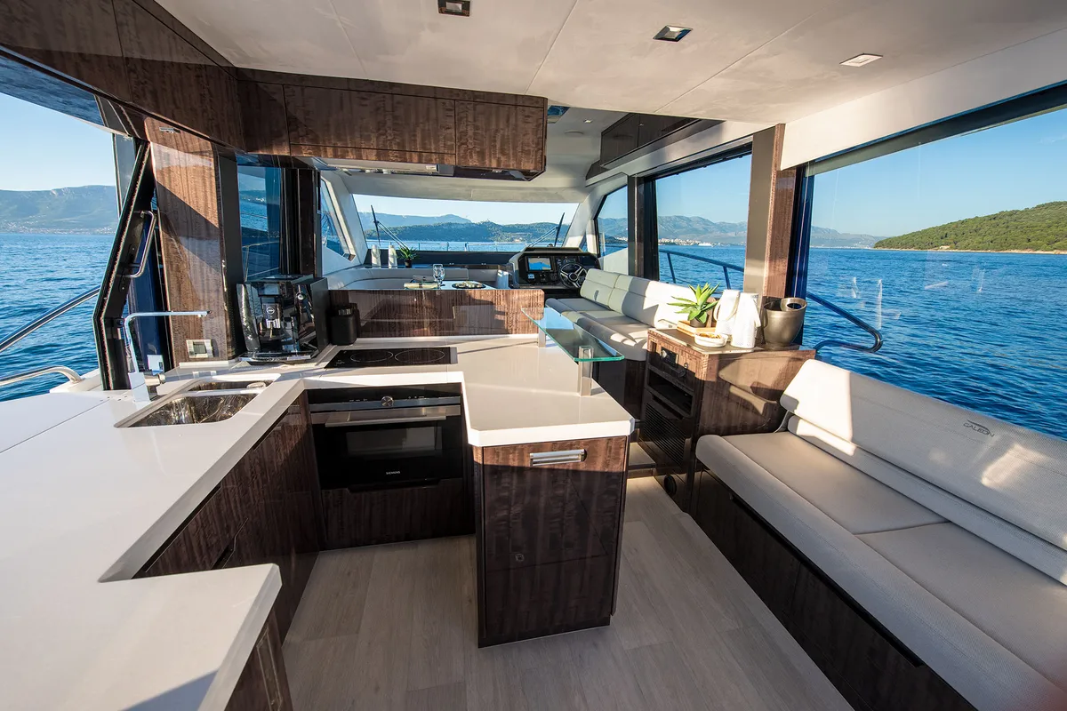 Galley of Champ Atlantis, a Galeon 500 Fly motor yacht at Grad Kaštela, Croatia