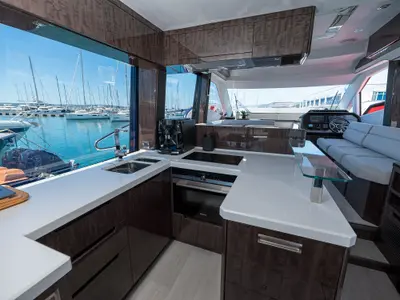 Galley of Champ Atlantis, a Galeon 500 Fly motor yacht at Grad Kaštela, Croatia