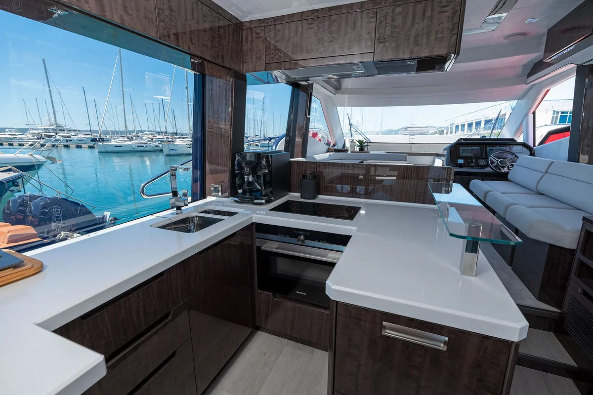 Galley of Champ Atlantis, a Galeon 500 Fly motor yacht at Grad Kaštela, Croatia