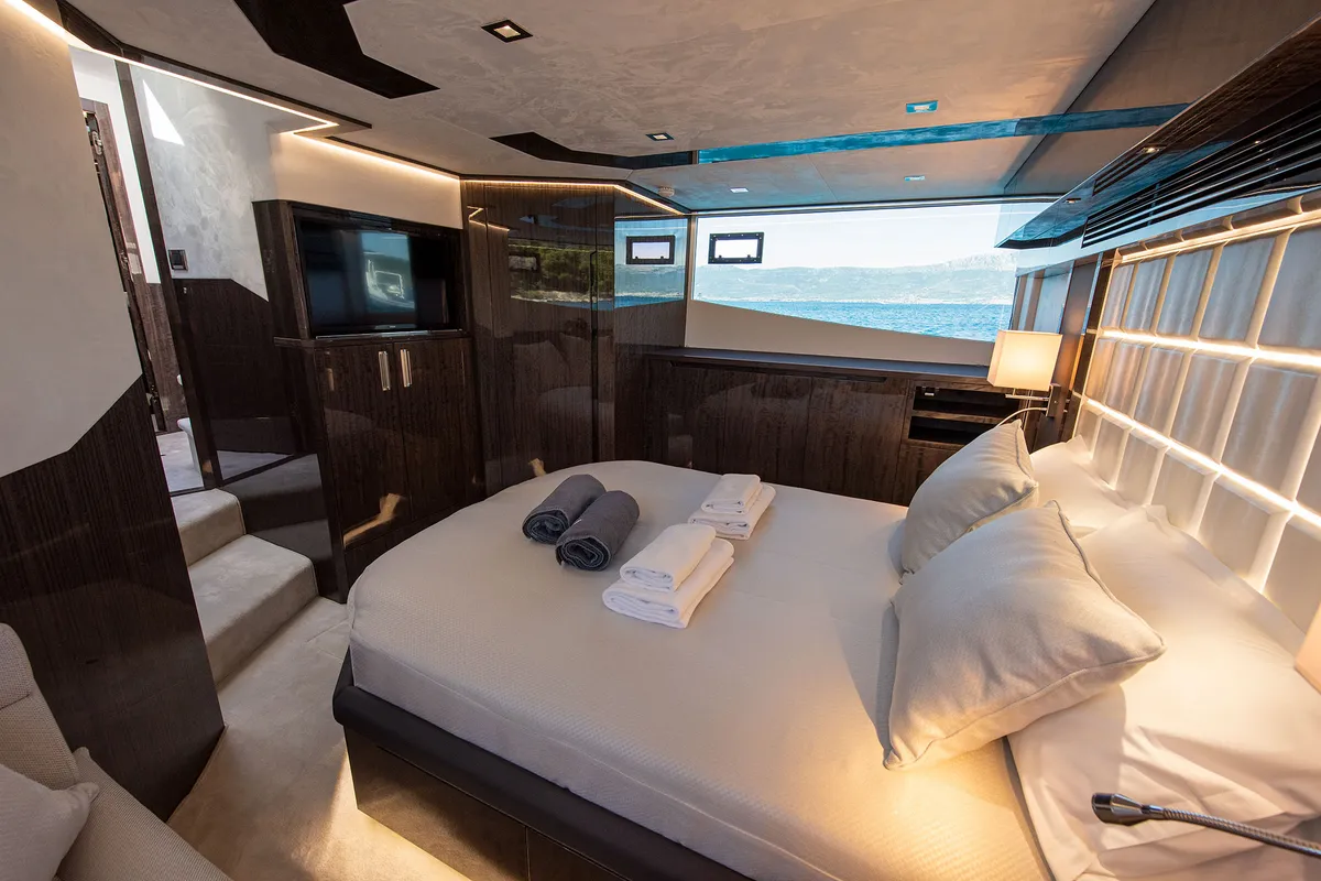 Cabin on Champ Atlantis, a Galeon 500 Fly motor yacht at Grad Kaštela, Croatia