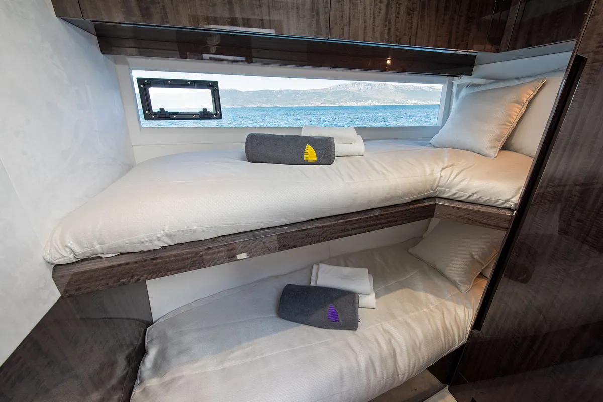 Cabin on Champ Atlantis, a Galeon 500 Fly motor yacht at Grad Kaštela, Croatia