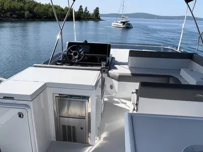 Cockpit of Champ Atlantis, a Galeon 500 Fly motor yacht at Grad Kaštela, Croatia