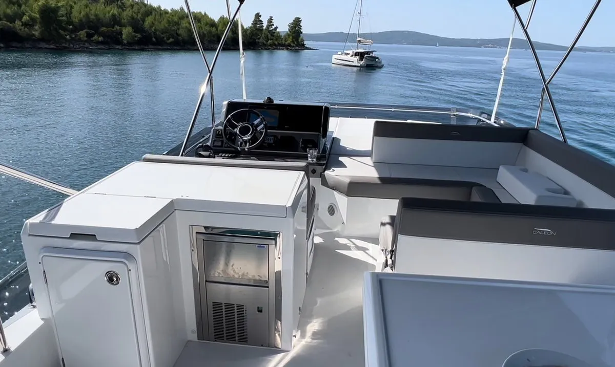 Cockpit of Champ Atlantis, a Galeon 500 Fly motor yacht at Grad Kaštela, Croatia