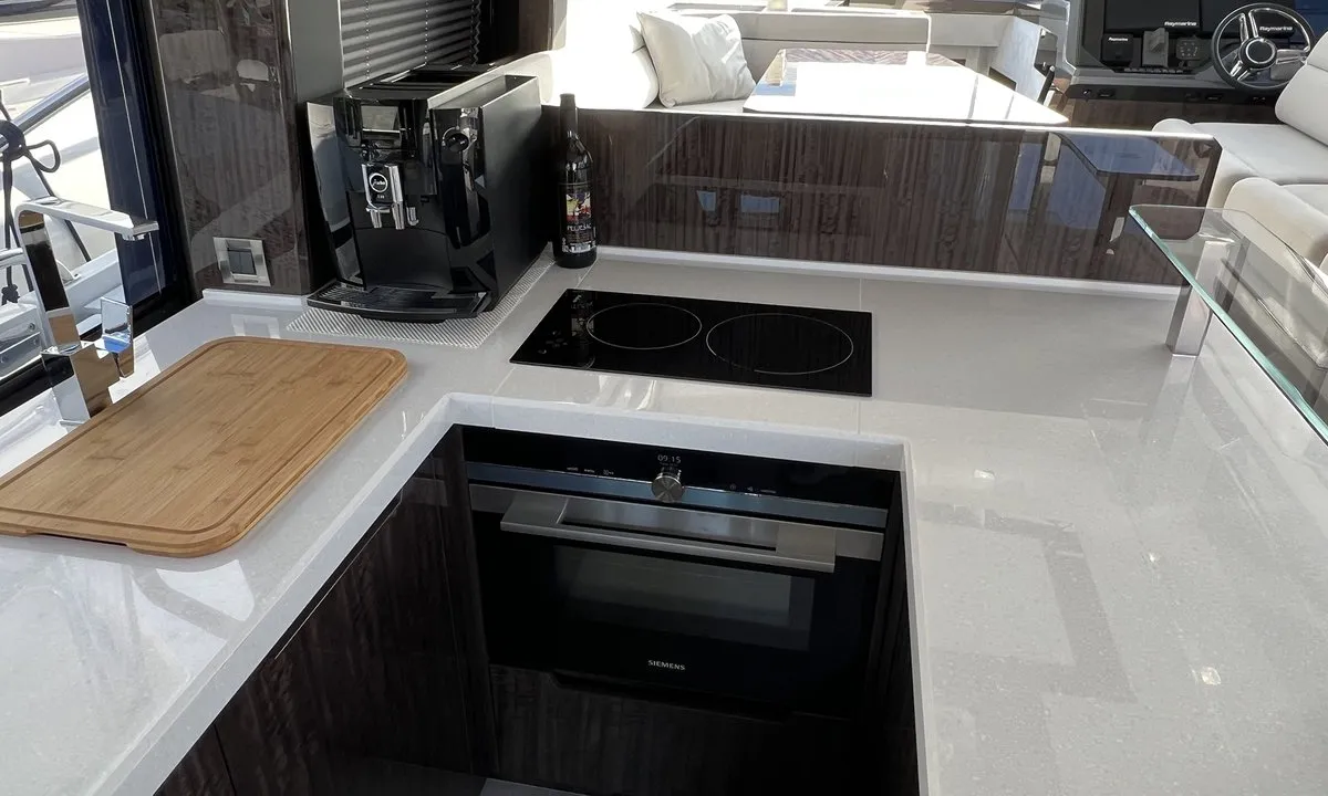 Galley of Champ Atlantis, a Galeon 500 Fly motor yacht at Grad Kaštela, Croatia