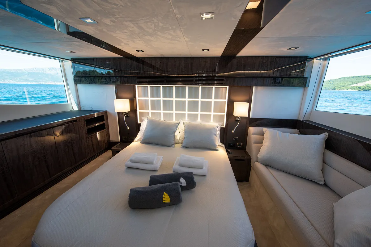 Cabin on Champ Atlantis, a Galeon 500 Fly motor yacht at Grad Kaštela, Croatia