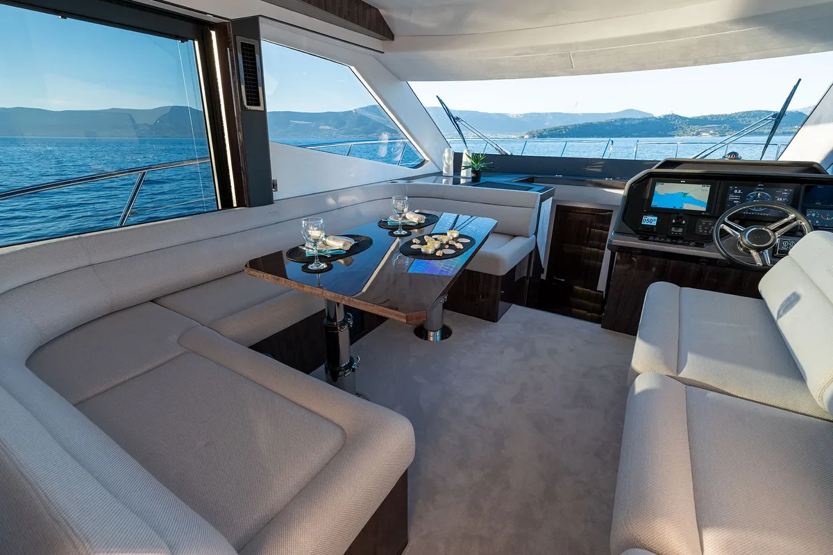 Salon of Champ Atlantis, a Galeon 500 Fly motor yacht at Grad Kaštela, Croatia