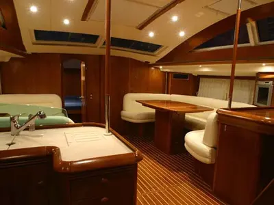 Salon of Cassiopea II, a Jeanneau Sun Odyssey 54DS sailboat at Olbia, Italy
