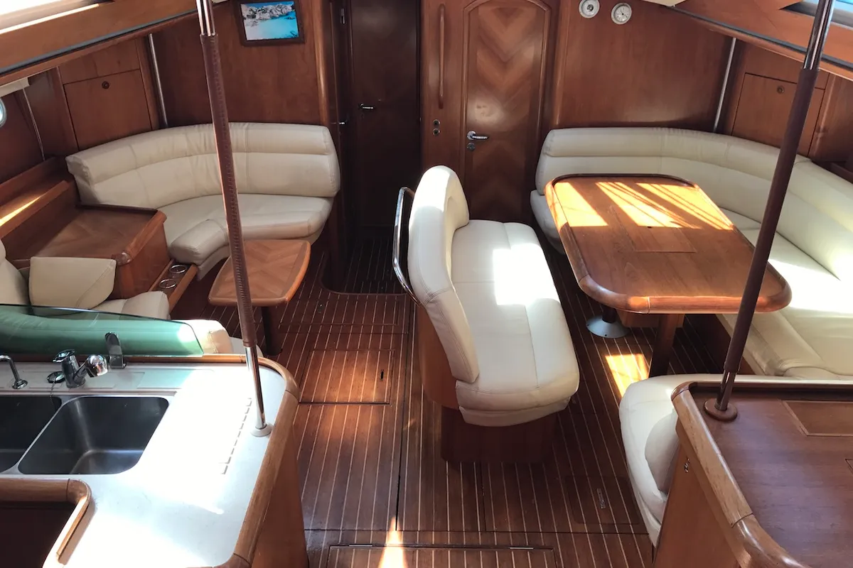Galley of Cassiopea II, a Jeanneau Sun Odyssey 54DS sailboat at Olbia, Italy
