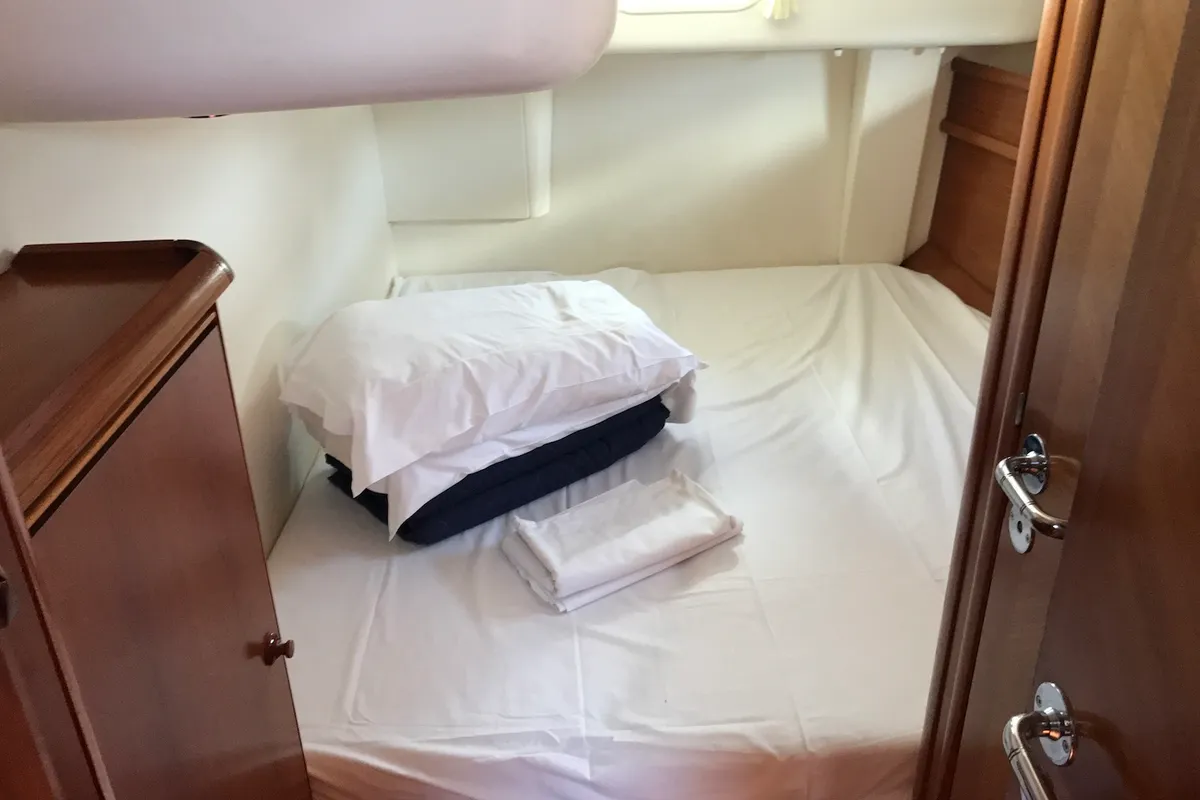 Cabin on Cassiopea II, a Jeanneau Sun Odyssey 54DS sailboat at Olbia, Italy