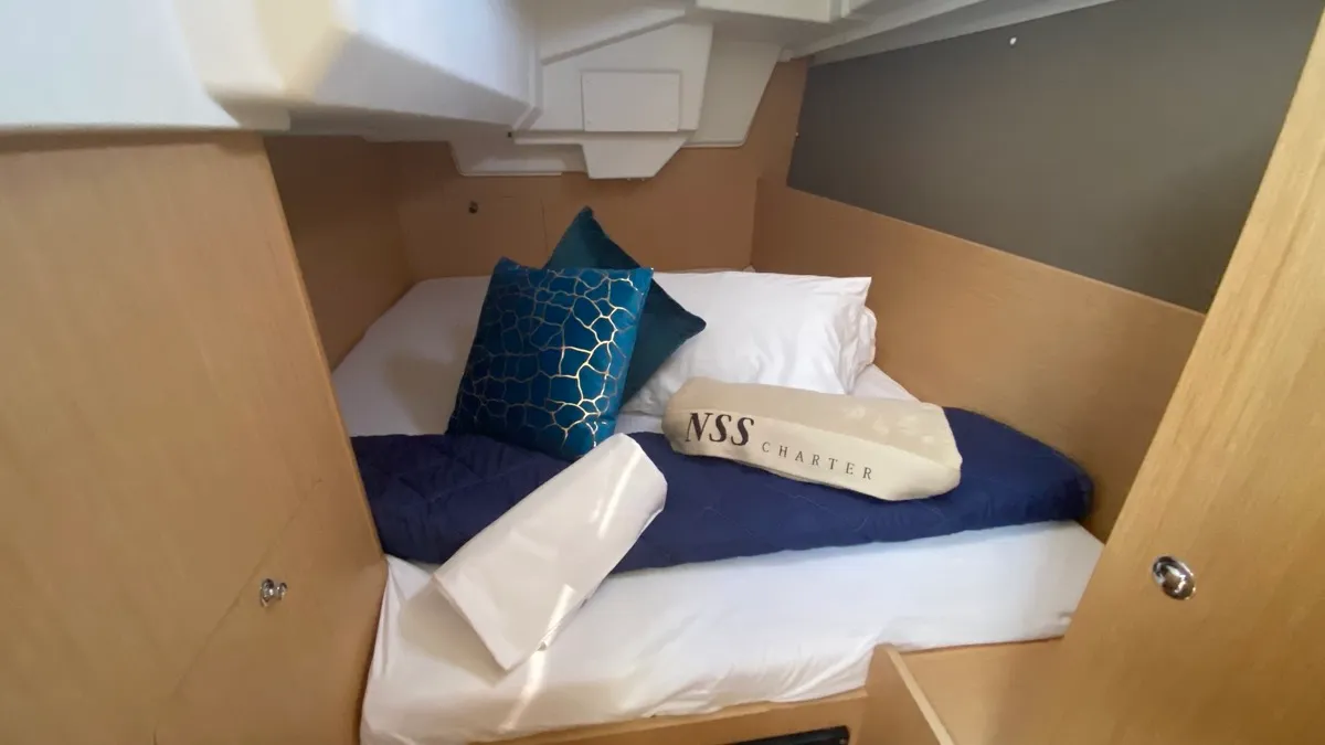 Exterior view of Nodus, a Beneteau Oceanis 35.1 sailboat at Rosignano Solvay, Italy