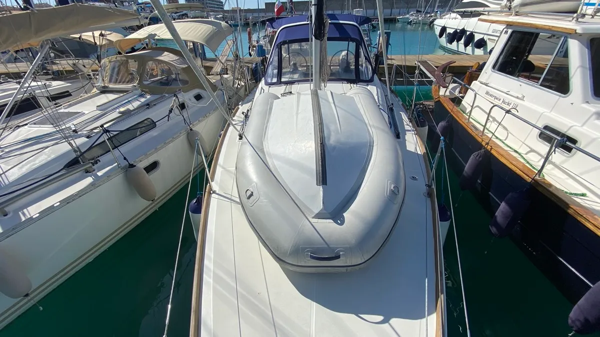 Exterior view of Nodus, a Beneteau Oceanis 35.1 sailboat at Rosignano Solvay, Italy