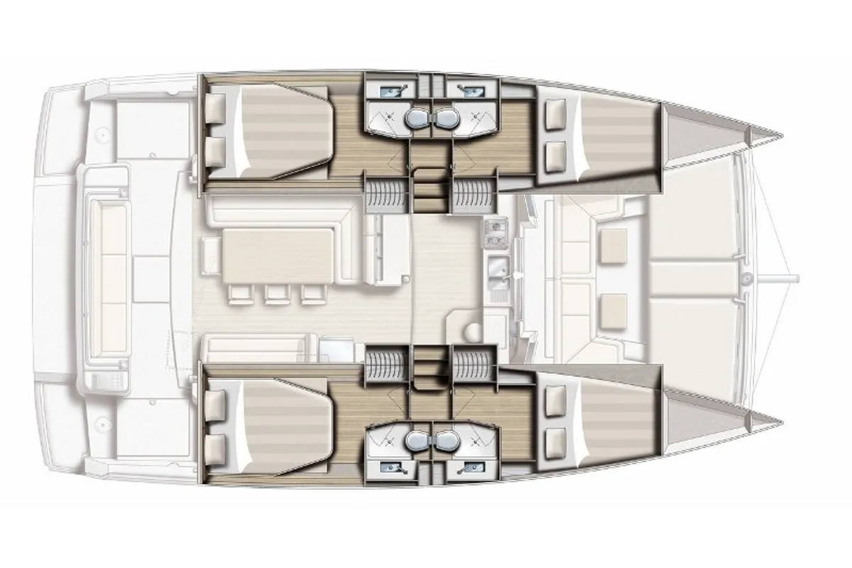 Floor plan of Private Beach, a Bali 4.1 catamaran at Primošten, Croatia