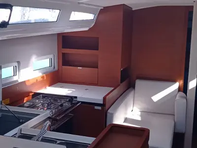 Galley of Verdejo, a Jeanneau Sun Odyssey 410 sailboat at es Jonquet, Spain