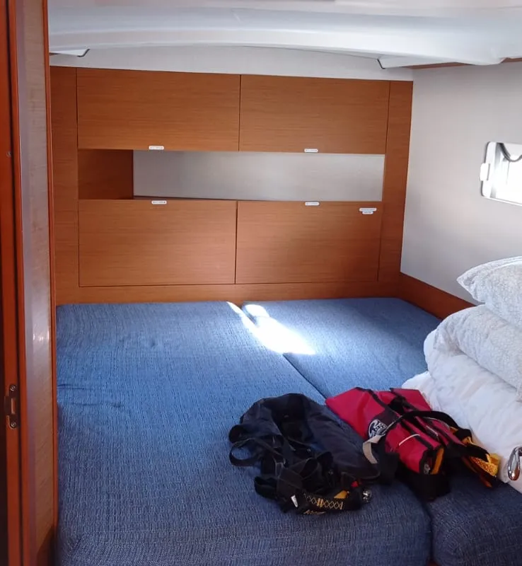Cabin on Verdejo, a Jeanneau Sun Odyssey 410 sailboat at es Jonquet, Spain