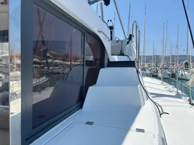 Deck of One Flirt, a Bali Catspace catamaran at Municipal Unit of Lefkada, Greece