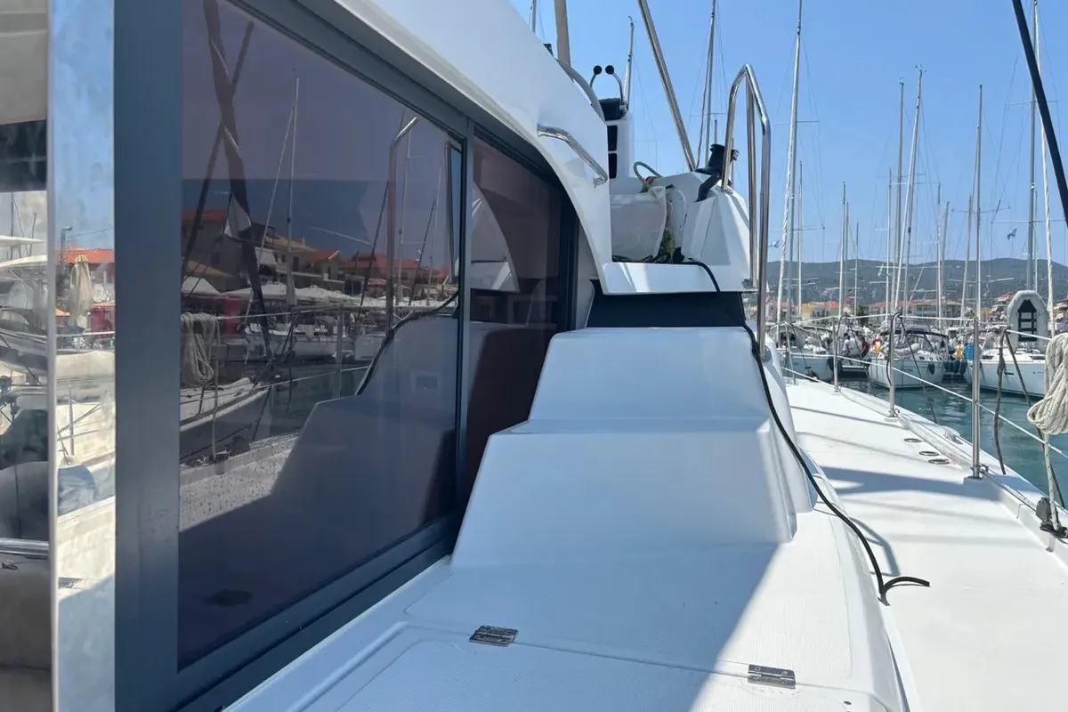 Deck of One Flirt, a Bali Catspace catamaran at Municipal Unit of Lefkada, Greece