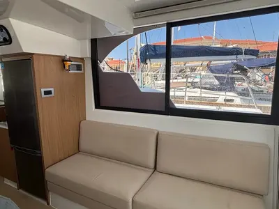 Salon of One Flirt, a Bali Catspace catamaran at Municipal Unit of Lefkada, Greece