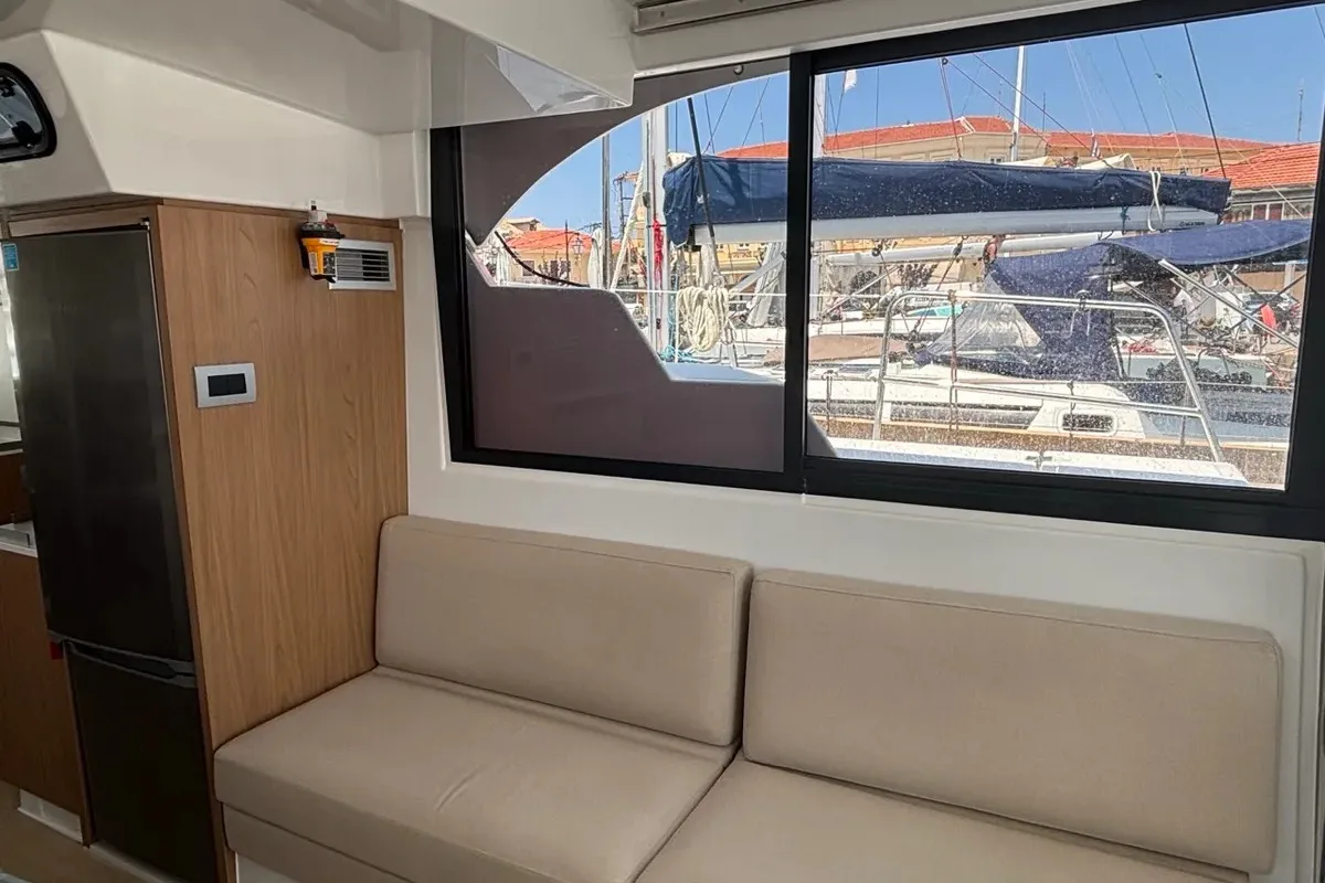 Salon of One Flirt, a Bali Catspace catamaran at Municipal Unit of Lefkada, Greece