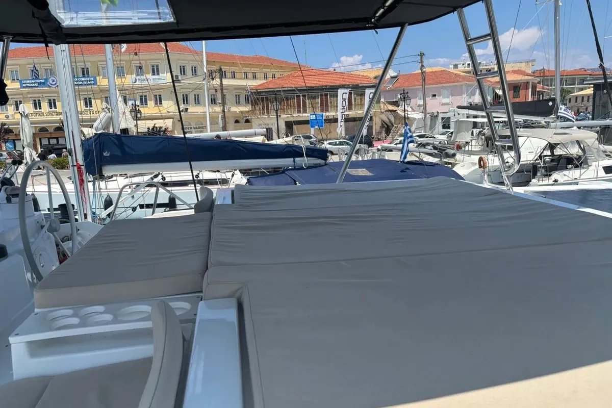 Deck of One Flirt, a Bali Catspace catamaran at Municipal Unit of Lefkada, Greece