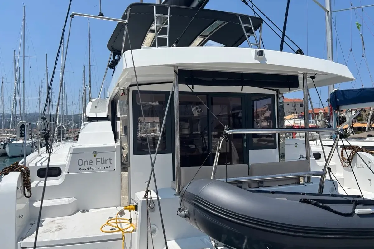Exterior view of One Flirt, a Bali Catspace catamaran at Municipal Unit of Lefkada, Greece