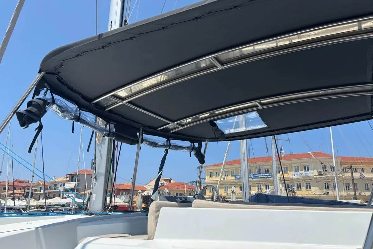 Deck of One Flirt, a Bali Catspace catamaran at Municipal Unit of Lefkada, Greece