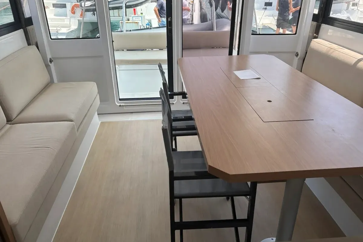 Salon of One Flirt, a Bali Catspace catamaran at Municipal Unit of Lefkada, Greece
