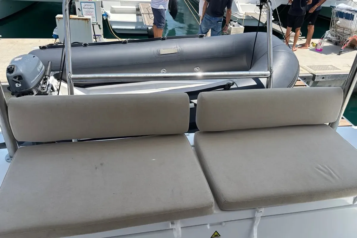 Deck of One Flirt, a Bali Catspace catamaran at Municipal Unit of Lefkada, Greece