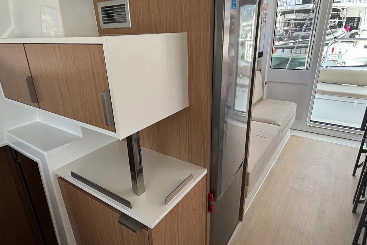 Galley of One Flirt, a Bali Catspace catamaran at Municipal Unit of Lefkada, Greece