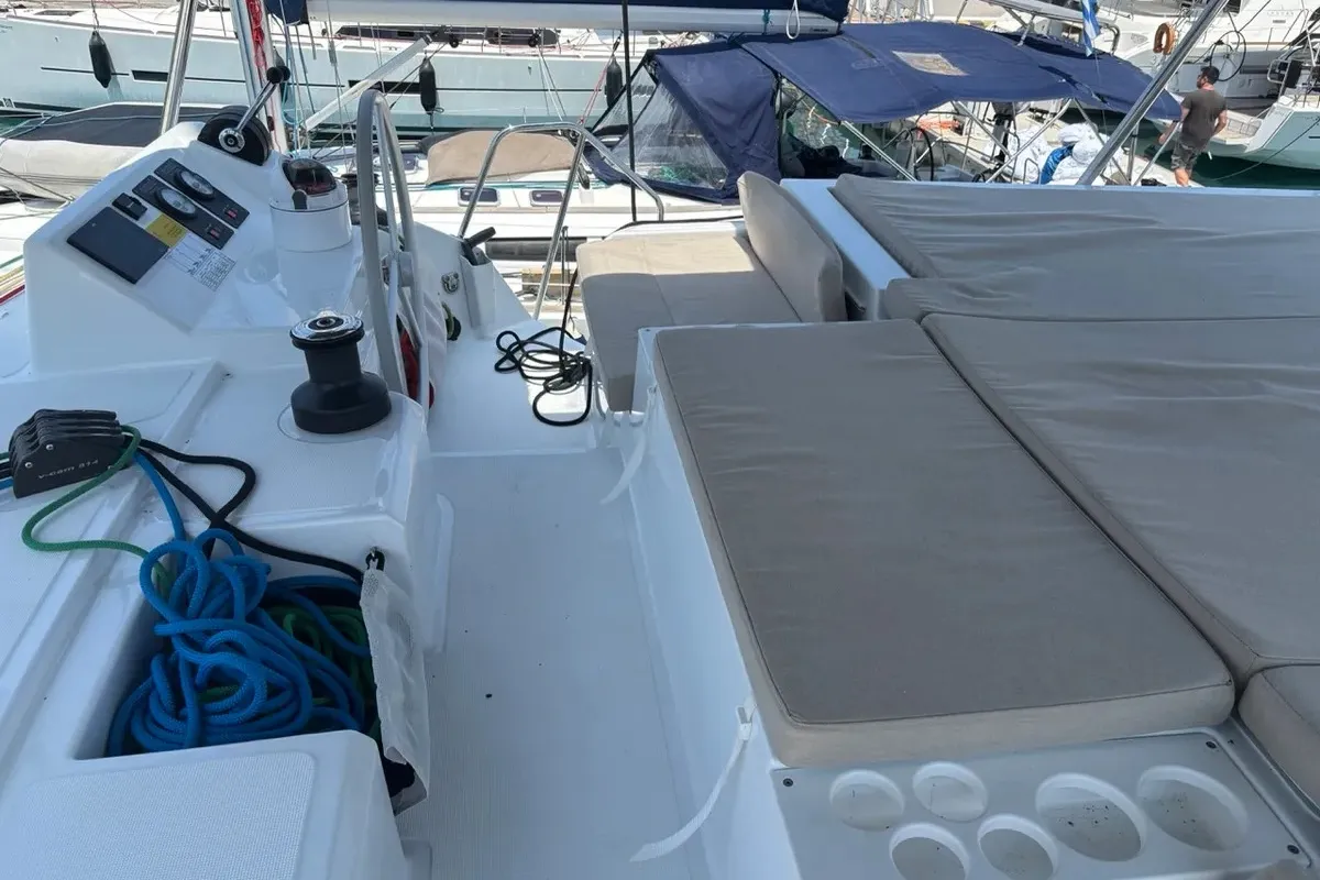 Cockpit of One Flirt, a Bali Catspace catamaran at Municipal Unit of Lefkada, Greece