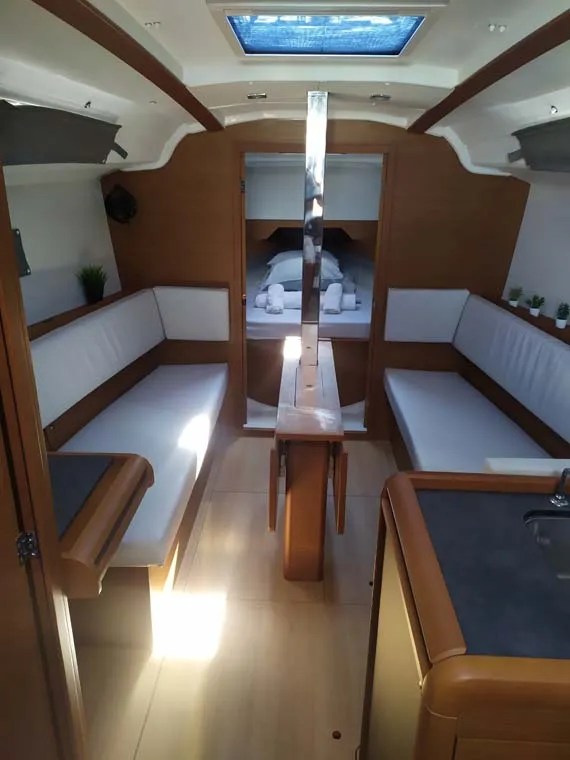 Salon of true elli, a Jeanneau Sun Odyssey 349 sailboat at Trogir, Croatia