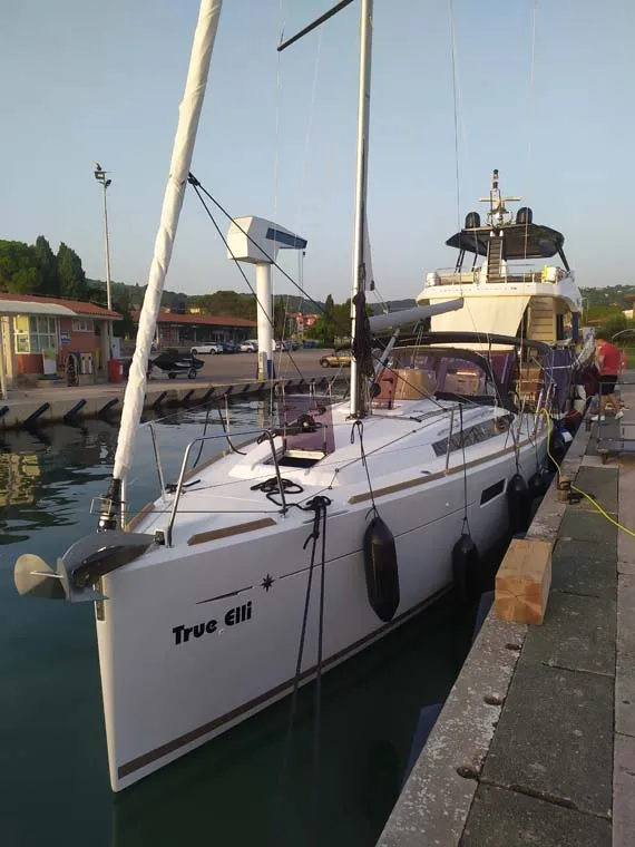 Exterior view of true elli, a Jeanneau Sun Odyssey 349 sailboat at Trogir, Croatia