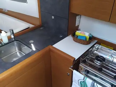 Galley of true elli, a Jeanneau Sun Odyssey 349 sailboat at Trogir, Croatia