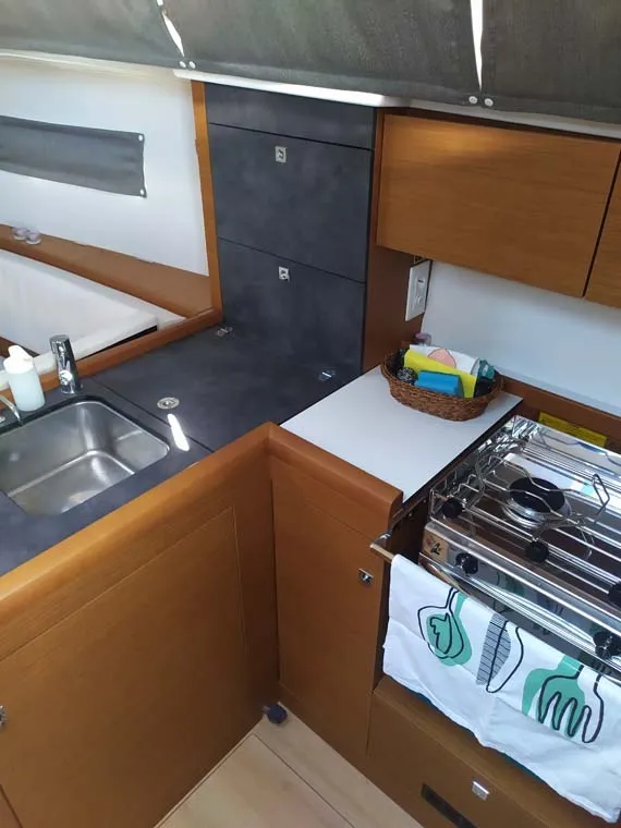 Galley of true elli, a Jeanneau Sun Odyssey 349 sailboat at Trogir, Croatia