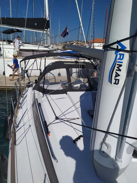Exterior view of true elli, a Jeanneau Sun Odyssey 349 sailboat at Trogir, Croatia