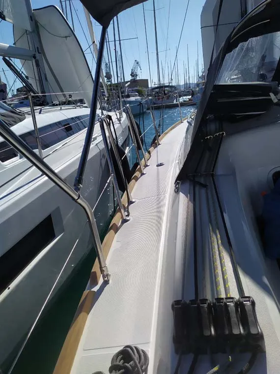 Deck of true elli, a Jeanneau Sun Odyssey 349 sailboat at Trogir, Croatia