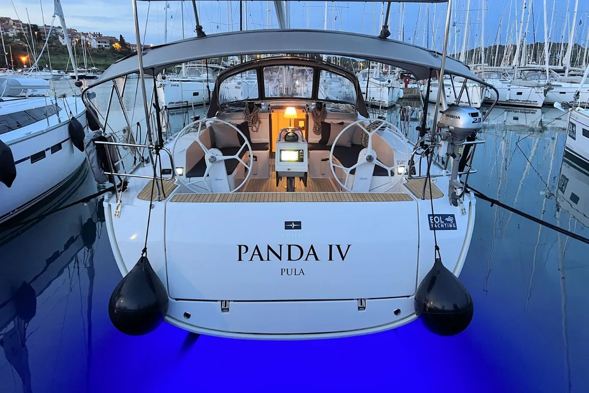 Exterior view of Panda IV, a Bavaria Cruiser 46 sailboat at Grad Pula, Croatia