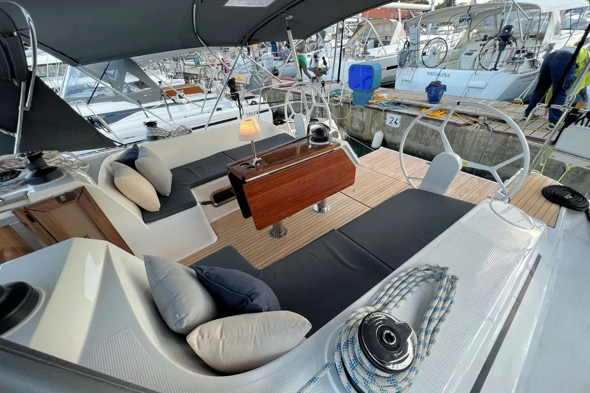 Cockpit of Panda IV, a Bavaria Cruiser 46 sailboat at Grad Pula, Croatia