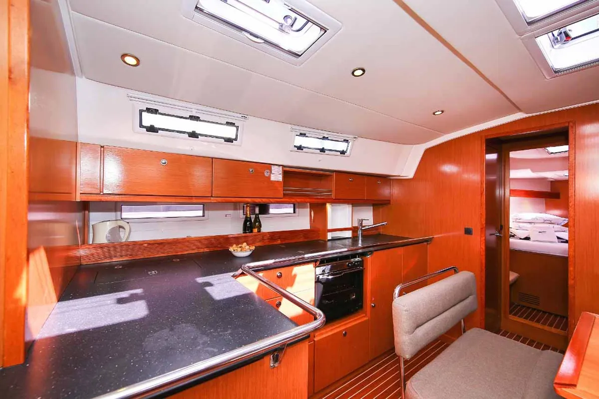 Galley of Aiolos, a Bavaria Cruiser 45 sailboat at Grad Biograd na Moru, Croatia