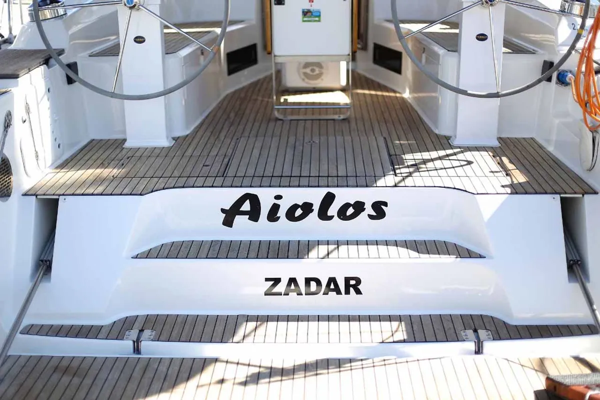Cockpit of Aiolos, a Bavaria Cruiser 45 sailboat at Grad Biograd na Moru, Croatia