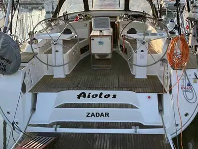 Cockpit of Aiolos, a Bavaria Cruiser 45 sailboat at Grad Biograd na Moru, Croatia