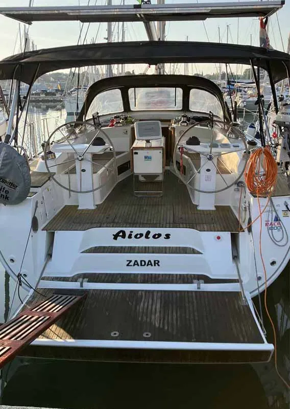 Cockpit of Aiolos, a Bavaria Cruiser 45 sailboat at Grad Biograd na Moru, Croatia