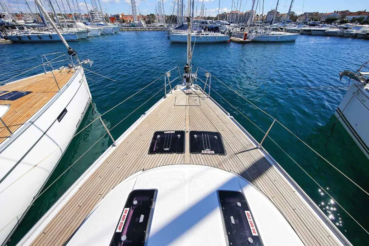 Deck of Aiolos, a Bavaria Cruiser 45 sailboat at Grad Biograd na Moru, Croatia