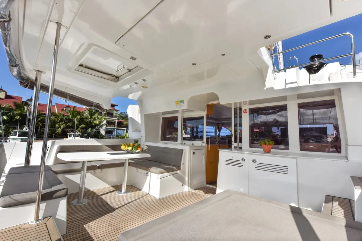 Deck of Muzikal, a Lagoon 450 catamaran at Baan Salak Phet, Thailand