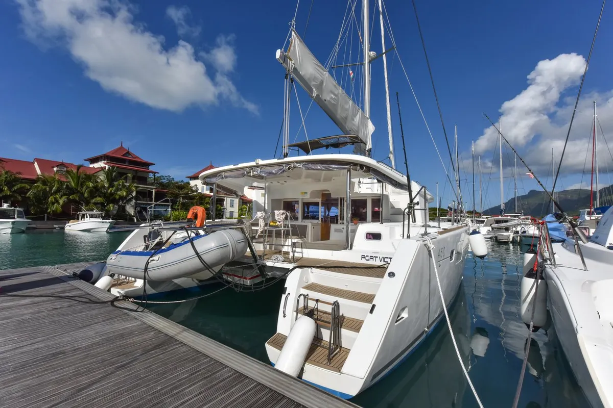 Exterior view of Muzikal, a Lagoon 450 catamaran at Baan Salak Phet, Thailand