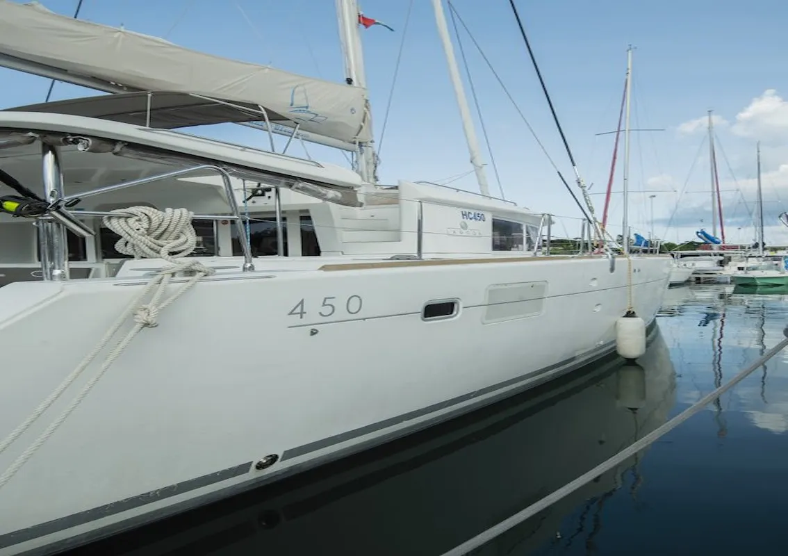 Exterior view of Muzikal, a Lagoon 450 catamaran at Baan Salak Phet, Thailand
